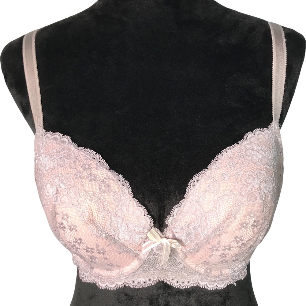Victoria’s Secret Angels Lace Underwire Bra 34DD Mauve Floral Lace Lined Cups